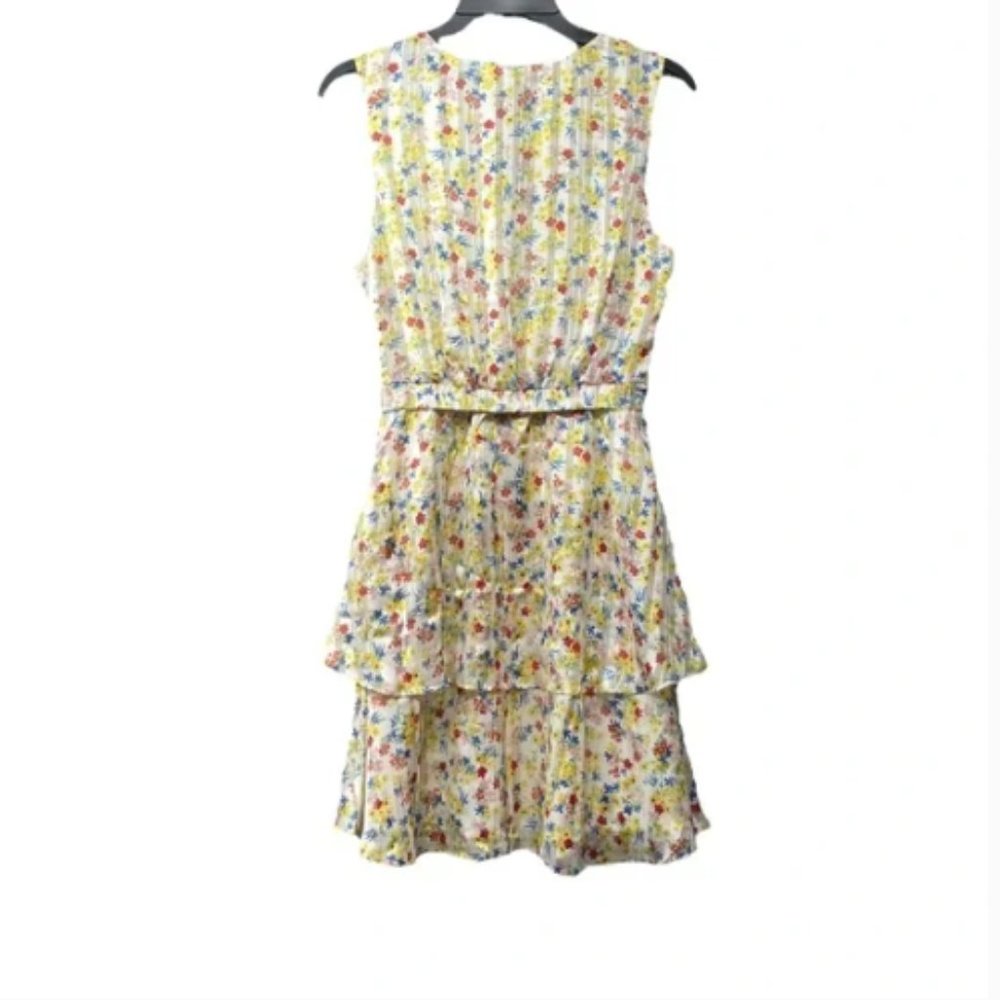 Banana Republic | Yellow Floral Ruffle V Neck Fit and Flare Dress size 0P - Picture 4 of 10
